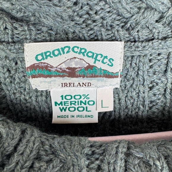 Aran Crafts Green Traditional Irish Merino Wool Chunky Knit Sweater Size Large - Picture 7 of 7